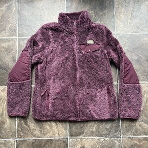L.L.Bean Hi-Pile Sherpa Fleece Jacket Women S Petite Burgundy Eggplant Full Zip